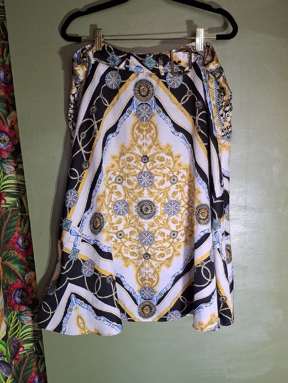 INC International Concepts Black White Gold Printed Midi Skirt